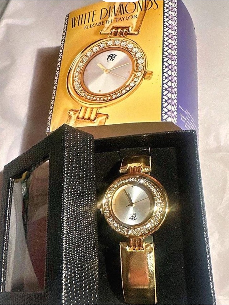 Vintage Elizabeth Taylor White Diamonds Gold Wristwatch Diamond Accents